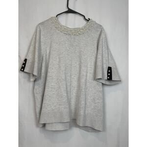Karl Lagerfeld Paris Gray Pearl Embellished Bow Back Sweater Top Size 1X Plus